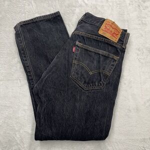 Levis 501 Jeans‎ Mens 34x30 Original Straight Button Fly 100% Cotton Black Denim